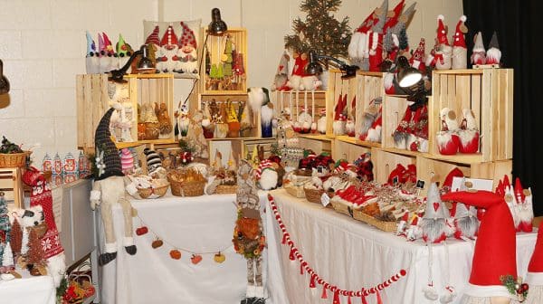 Display of Christmas crafts is shown at the Santa Claus Arts & Crafts Show 